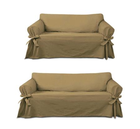 Imagem de Kit Capa Para Sofá De 3 E 4 Lugares Em Brim Peletizado Confortável Luxo Macia Resistente Sala de Estar