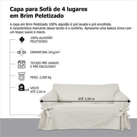 Imagem de Kit Capa Para Sofá De 3 E 4 Lugares Em Brim Peletizado Confortável Luxo Macia Resistente Sala de Estar