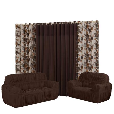 Imagem de KIT Capa para sofa king 2 e 3 lugares malha gel elasticada + CORTINA FLORATA 2M