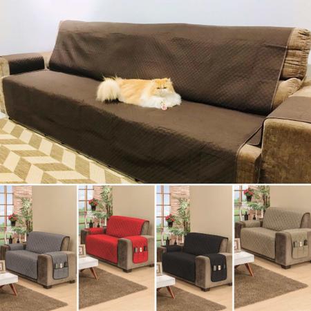 Imagem de Kit capa protetor de sofá padrao reclinavel ou fixo de 2 e 3 lugares + dupla face  largura assentos 1,10m e 1,50m