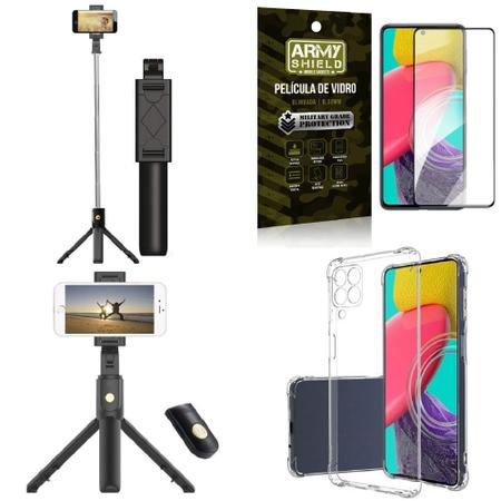 Imagem de Kit Capa Samsung M53 5G +Mini Tripé Selfie Bluetooth +Película 3D Armyshield