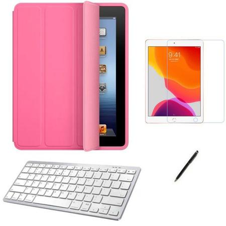Imagem de Kit Capa Smart Case iPad 9a Geração 10.2 /Can/Pel e Teclado Branco - Rosa