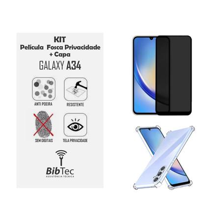 Imagem de Kit Capa Transparente + Película Privativa Matte Fosca 9D Cerâmica Samsung Galaxy A34