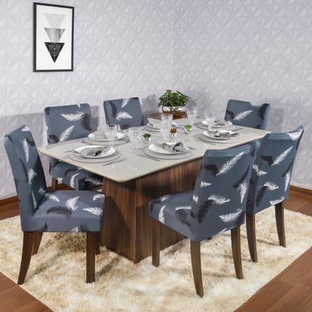 Imagem de Kit Capas Cadeiras Mesa 6 Lugares Sala de Jantar Modern Leaf