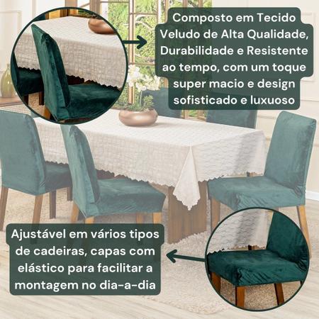 Imagem de Kit Capas de Cadeira Jantar Lisa Splendore Ajustável com Elástico 04 Peças - Tecido Veludo Decoração Luxo Para Cozinha