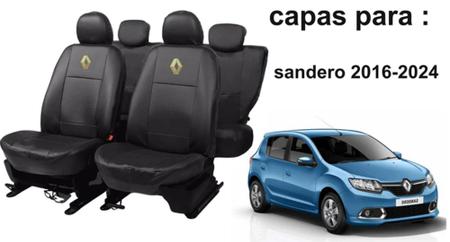 Imagem de Kit Capas de Couro Impermeável Renault Sandero 2021 + Capa de Volante + Chaveiro Renault