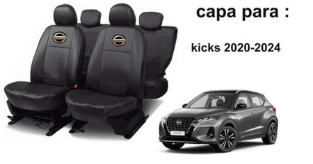 Imagem de Kit Capas de Couro Nissan Kicks 2020 + Capa de Volante + Chaveiro Nissan