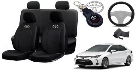 Imagem de Kit Capas de Couro Toyota Corolla 2021 + Capa de Volante + Chaveiro Toyota