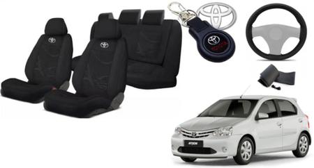 Kit Capas Personalizado Estofado Tecido Etios 12-16 + Volante + Chaveiro - Iron Tech Imagem de Kit Capas Personalizado Estofado Tecido Etios 12-16 + Volante + Chaveiro