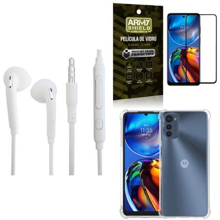 Imagem de Kit Capinha Moto E32 + Fone de Ouvido P2 + Película de Vidro 3D