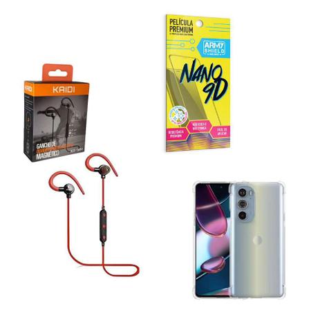 Imagem de Kit Capinha Motorola Edge 30 Pro Fone Bluetooth Esportivo e Película de cerâmica 9D