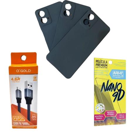 Imagem de Kit Capinha Preto Para Moto G24 + Cabo Tipo-C + Pelicula 9D