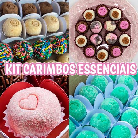 Imagem de Kit Carimbo de Brigadeiro Doces Letras Fofas Docinhos Números Essenciais Coração Estrela