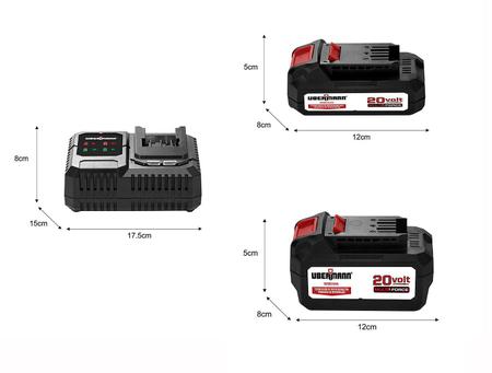 Imagem de Kit Carregador 20V 220V com 1 Bateria 2.0 Ah + 1 Bateria 4.0 Ah Ubermann