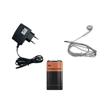 Imagem de Kit Carregador Adaptador Bateria Recarregável 9 Volts Fone Ouvido P2 Utilizado Detector Metais Dm-600 Instrutherm