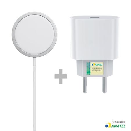 Imagem de Kit Carregador Magnético Sem Fio + Carregador USB-C 20W Compatível Iphone 12 e 13 Mag-Safe 15W Com Imã