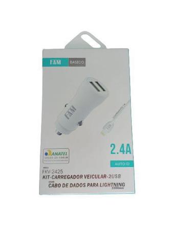 Imagem de KIT Carregador veicular  mais cabo Tipo C  Com 2 USB 2.4A Certificado pela ANATEL FKV-242C FAM