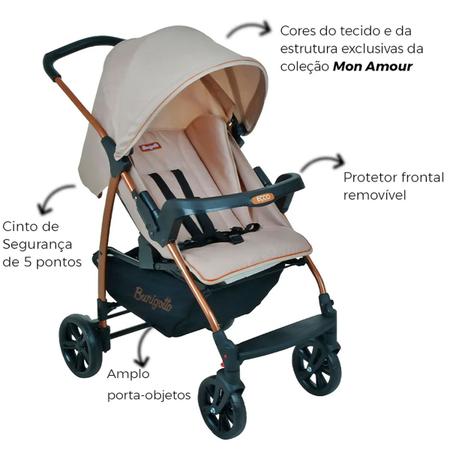 Imagem de Kit Carrinho Bebe Travel System Passeio Berço Até 15Kg Modelo Ecco Burigotto + Bebe Conforto + Base Automotiva Carro