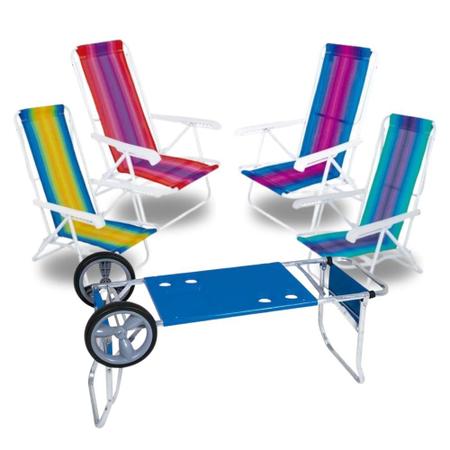 Imagem de Kit Carrinho de Praia + 4 Cadeiras de Praia Aluminio Mor