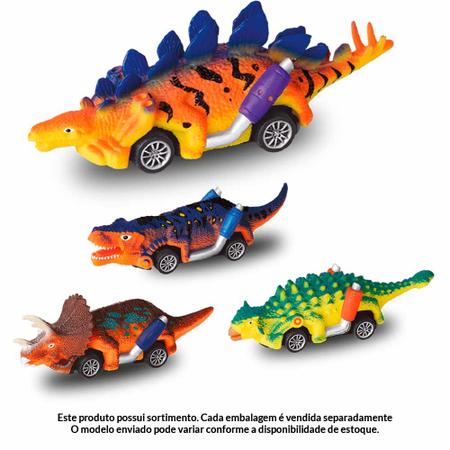 Kit 3 Carrinho de Fricção personagem cartelado Dinossauro / Carro de f