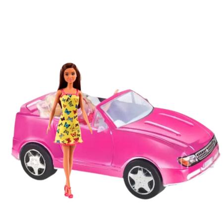 Kit Carro Rosa Conversível Serve Barbie + Barbie Original Mattel