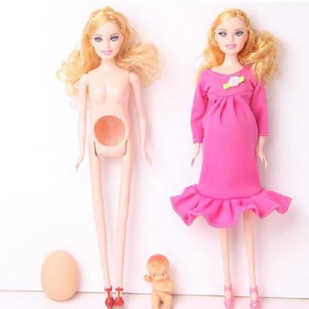 Boneca Estilo Barbie Grávida com Barriga e Bebezinho 