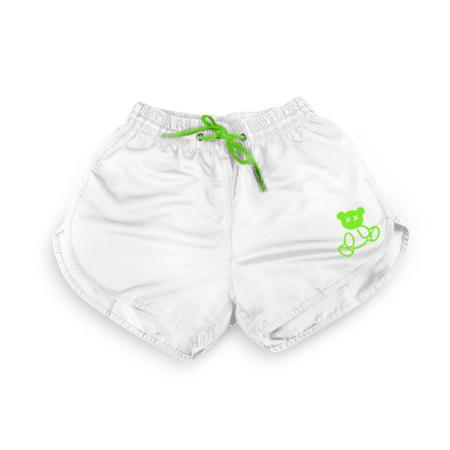 Imagem de Kit Casal Short Branco Bermuda Tactel Moda Praia Verão Estampado Urso Ted Modelo Mauricinho