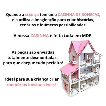 Casinha Boneca Mdf Cores + Kit 19 Mini Móveis Com Parquinhos