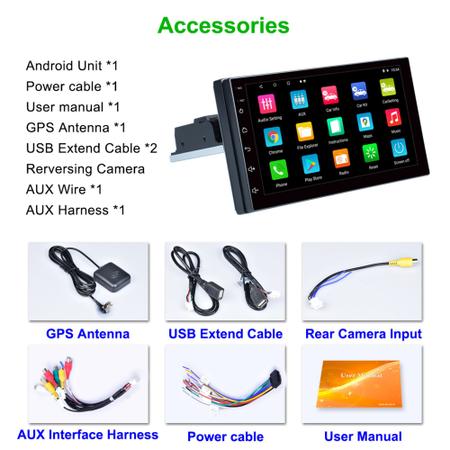Imagem de Kit Central Multimídia Android 1din Ajustável Wifi Gps + Câmera de Ré