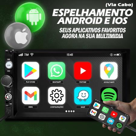 Imagem de kit central multimidia mp5 com espelhamento andoroid e ios + moldura 7 polegadas + chicote