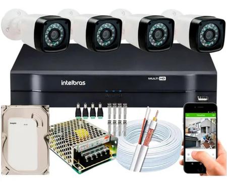 Imagem de Kit Cftv 4 Cameras Segurança HD Full Hd Dvr Intelbras 4ch