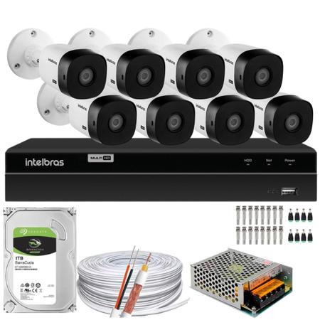 Imagem de Kit Cftv Monitoramento 8 Cameras Intelbras 1120b Dvr 1216 1tb