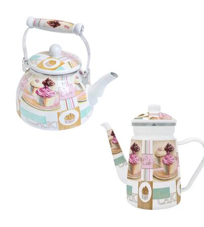 Kit Chá e Café Bule Esmaltado e Chaleira Esmaltada Fogão Gás, Eletrico e Indução Decoração Opcional A5 Importadora Imagem de Kit Chá e Café Bule Esmaltado e Chaleira Esmaltada Fogão Gás, Eletrico e Indução Decoração Opcional A5 Importadora