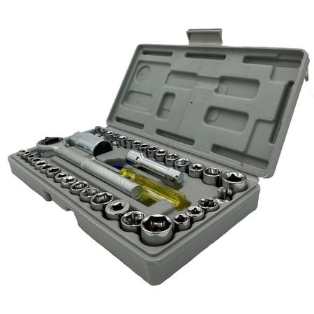 Jogo Conjunto De Ferramentas Chave Catraca Reversível Kit Com Soquetes 40  Peças Combinadas Sextavados Com Maleta Chaves De Boca Parta Reparo Conserto  De Carros E Motos LINHA PREMIUM DUPIN