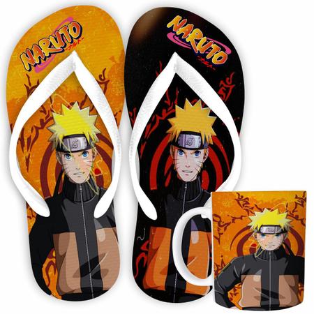 Kit Chinelo e Caneca de Plástico Rígido Naruto Uzumaki Neon