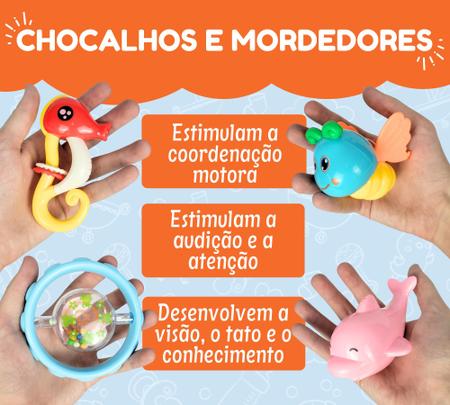 Imagem de Kit Chocalho Mordedor Bebê Menino Menina 3 Meses Brinquedo