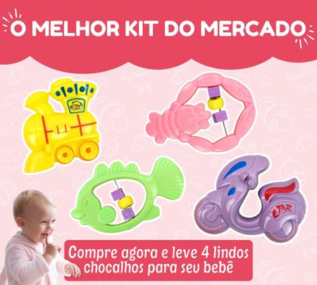 Imagem de Kit Chocalho Mordedor Bebê Menino Menina 3 Meses Brinquedo