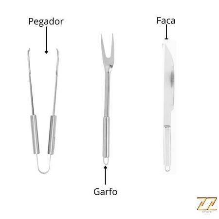 Kit Churrasco 3 Talheres Inox + Tábua de Corte - Xbz Imagem de Kit Churrasco 3 Talheres Inox + Tábua de Corte
