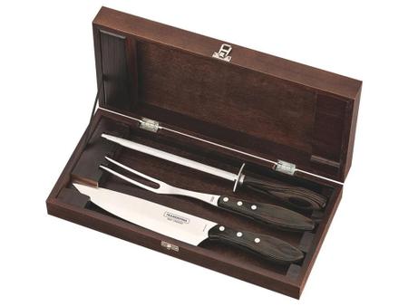 Imagem de Kit churrasco 4 pcs polywood castanho sortidos com laminas de aco inox e cabos de madeira tramontina