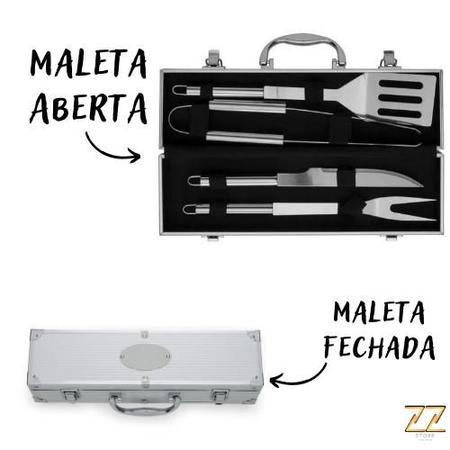 Imagem de Kit Churrasco 4 Peças Aço Inox E Maleta Prata