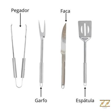 Imagem de Kit Churrasco 4 Peças Aço Inox E Maleta Prata