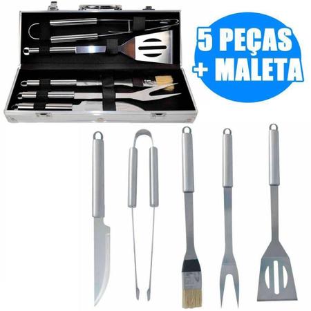 Imagem de Kit Churrasco Completo Com 5 Peças E Maleta Alumínio Aço Inox Casita