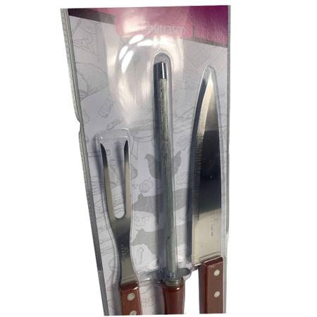 Kit Churrasco Atenas Garfo E Faca Inox Com Cabo Madeira