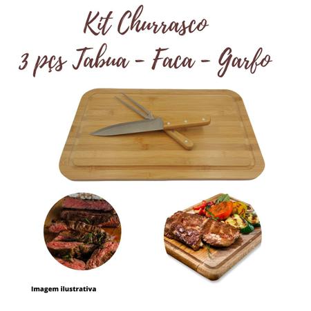 Imagem de Kit churrasco tabua bambu garfo e faca