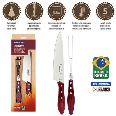 Kit Churrasco Tramontina Garfo Faca Trinchante Polywood 2 peças