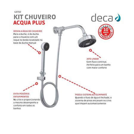 Imagem de Kit Chuveiro Acqua Plus Com Desviador Universal E Ducha Max Cromada Deca