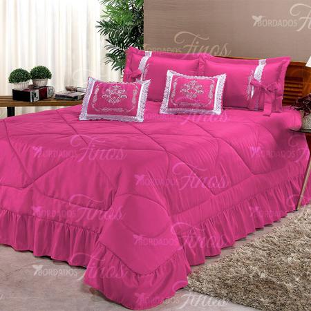 Imagem de Kit Cobre Leito Casal Super King Portinari 7 Peças Bordado - Pink