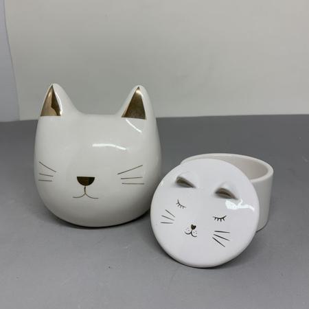 Imagem de Kit Cofre e potiche gatinho branco e dourado
