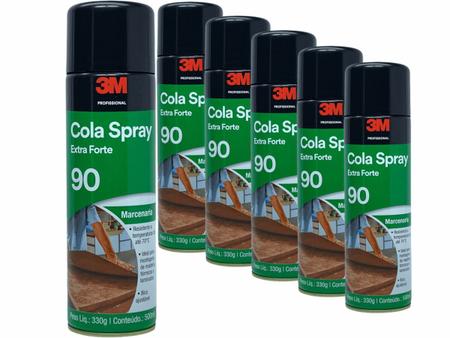 Imagem de Kit Cola Spray 90 Extra Forte 3M Madeira Fórmicas Laminados 6 Unidades