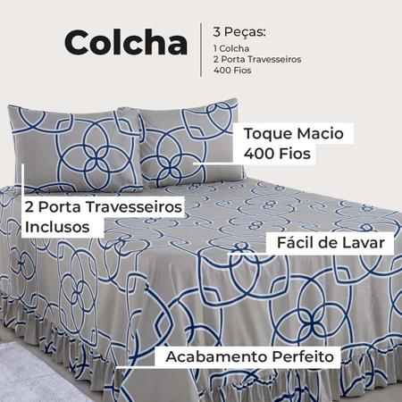 Imagem de Kit Colcha Cobre Leito King 200 Fios Toque Macio 3 Peças com Porta Travesseiro